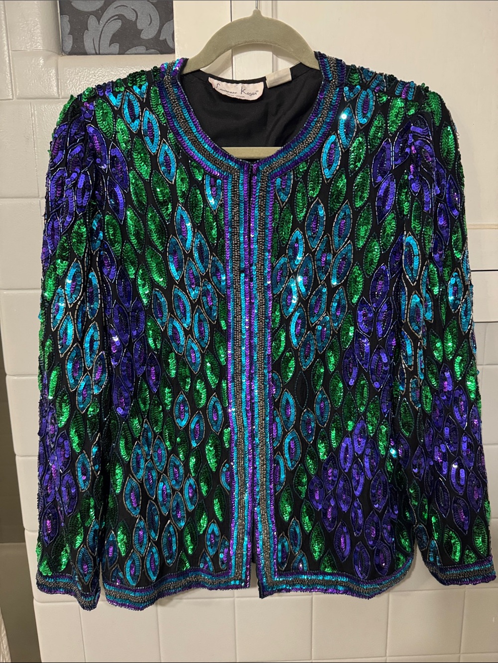 Vintage 80s sequin silk jacket sz S